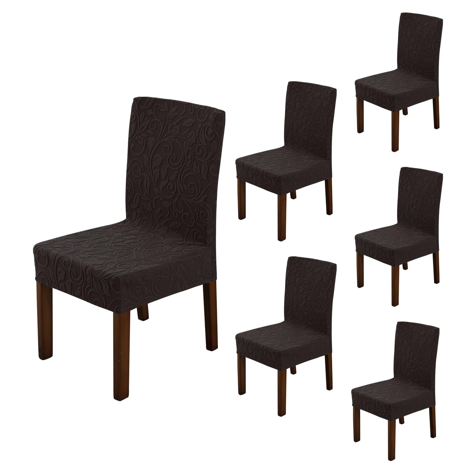 LiveGo Dining Chair Slipcover with Storage Bag, Stretch Removable Washable Dining Chair Slipcover Super Soft Protector for Seat Covers for Wedding Party Dining Room Home Decor (S-brown, 6PCS)