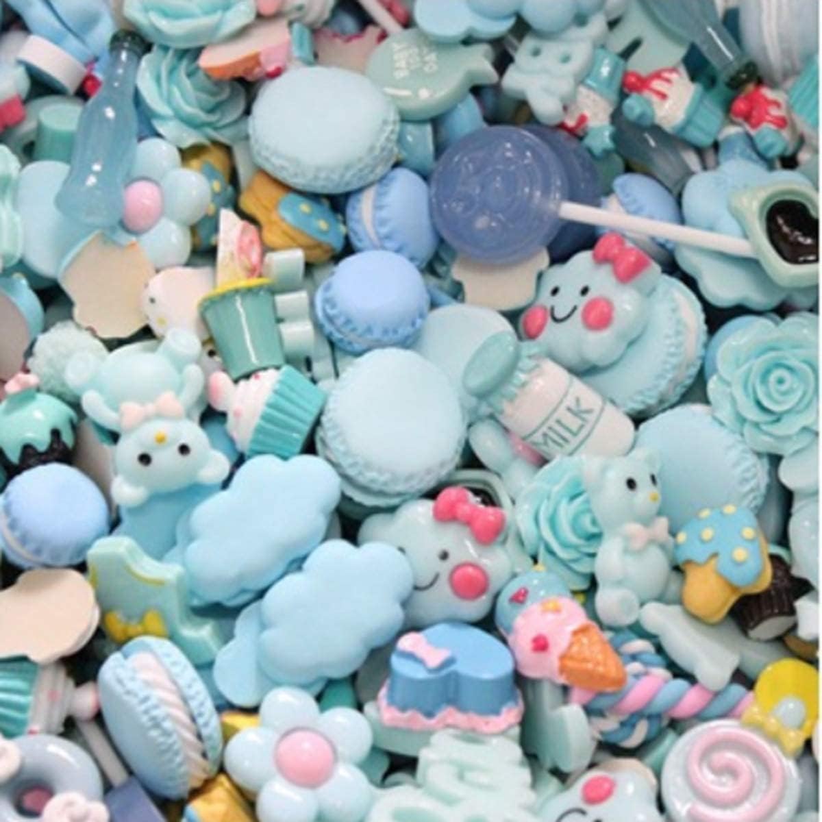 50 Pcs Slime Charms Easter DIY Craft Making Resin Jewery Making Kit, Resin Flatback Slime Beads Making Supplies for DIY Scrapbooking Crafts (Sky Blue)
