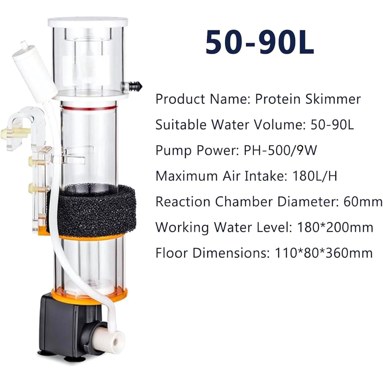 Odpieniacz białkowy do akwarium, wydajne usuwanie odpadów do akwariów, wbudowany filtr 140 l/h, 180 l/h, 220 l/h, idealny do akwakultury i zbiorników na owoce morza