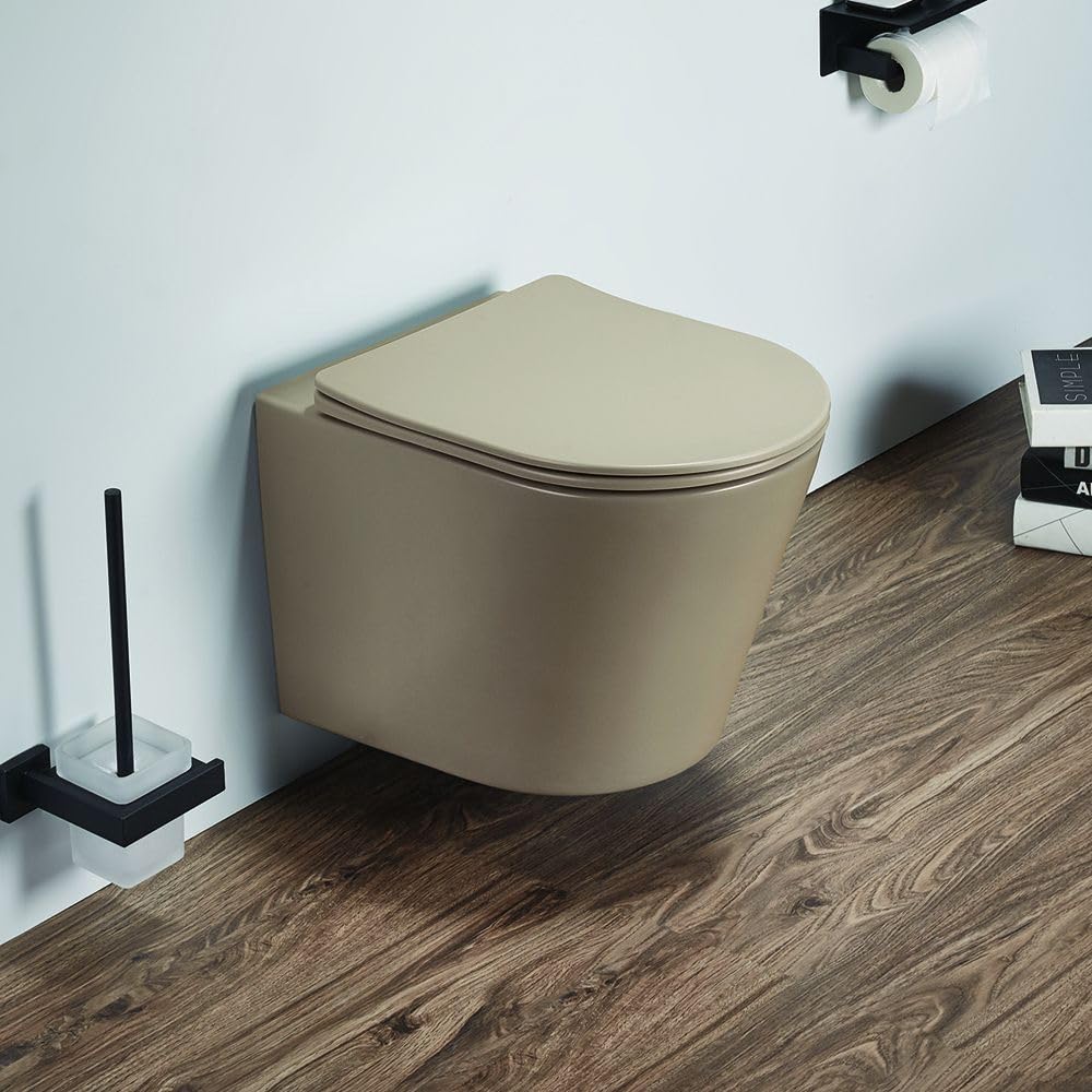 Milano Sand Elements Round Wall Hung Toilet Wc Pan Soft Close Seat