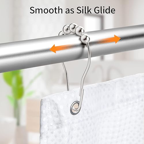 Miniatura 5 de MitoVilla Anillos de acero inoxidable para cortina de ducha, ganchos de ducha de níquel para forro de cortina de ducha, bolas rodantes, anillos de