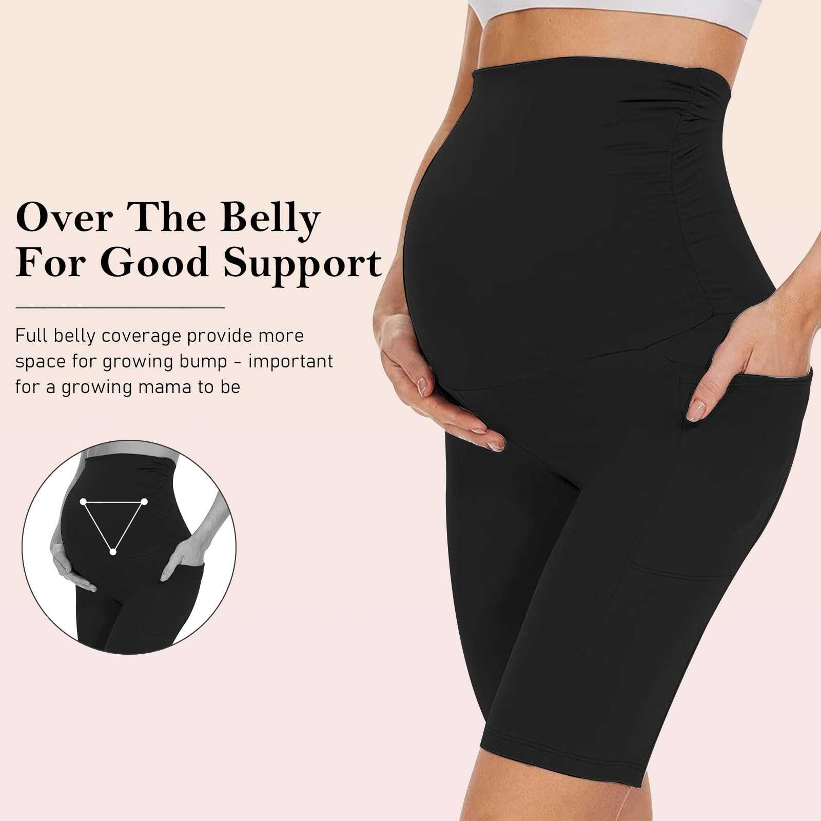Risipu Pantaloncini per maternità da donna sopra la pancia, per gravidanza, biker, allenamento attivo, corsa, yoga, pantaloni corti con tasche