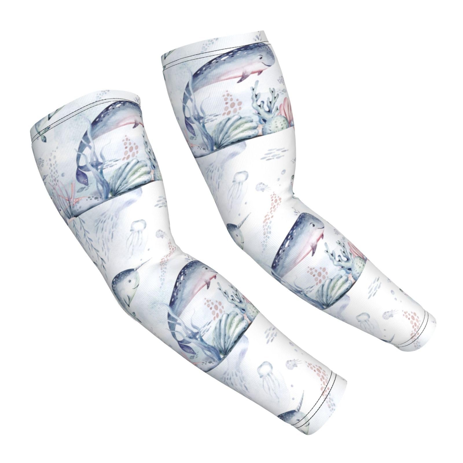 Salelf Sea Animals Arm Sleeves Cooling UV Sun Protection Sports Compression Sleeves for Men Women Golf Basketball Arm Sleeves