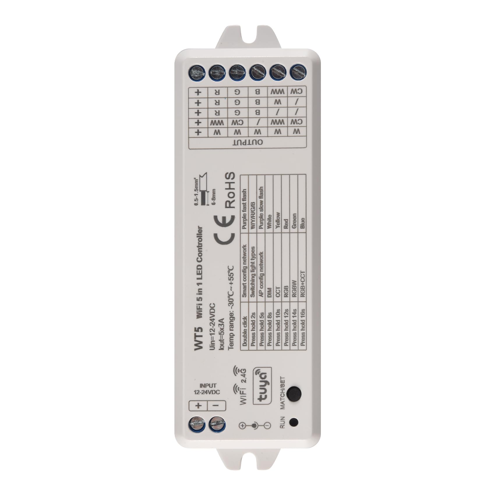 Qeunrtiy Tuya LED Controller 5 in 1 Dimmer CCT RGB RGBW RGBWW RGBCCT Strip Smart Life WiFi 2.4G Remote Controller 12-24V WT5