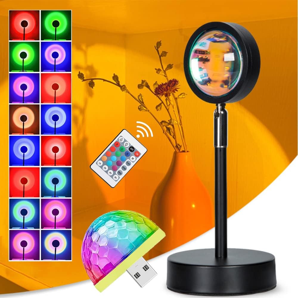 Sunset lamp - 16 Colors Sunset Projection Lamp and 4 Lighting Modes with Remote - Comes with a Voice-Activated Crystal Magic Ball