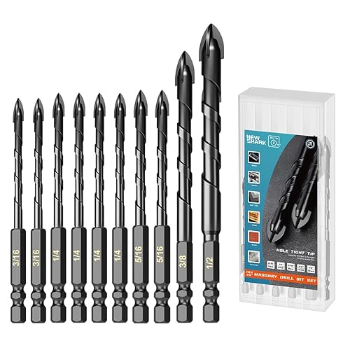 NewShark Juego de 10 brocas de hormigón, brocas de mampostería para ladrillo, vidrio, plástico y madera, punta de carburo de tungsteno que funciona