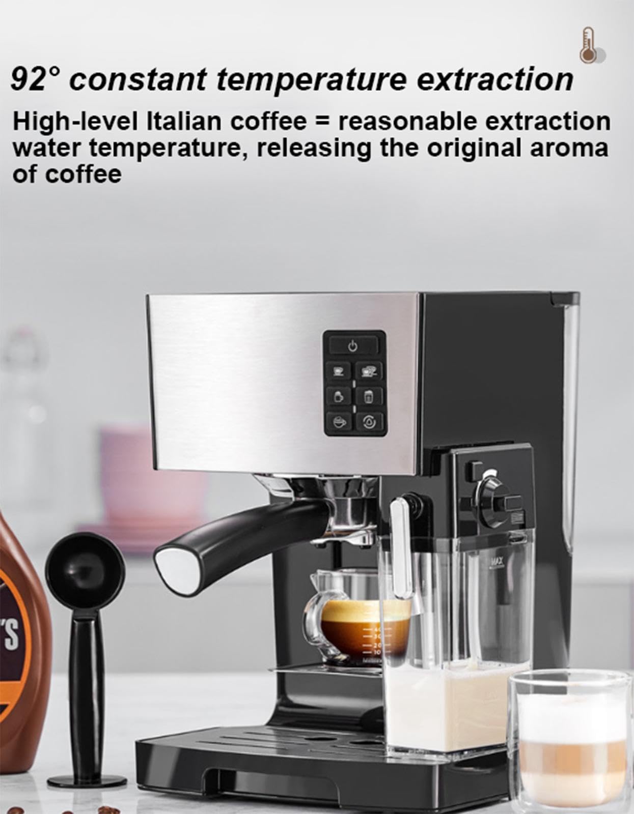 Macchina per caffè Espresso Completamente Automatica,Macchina per Latte e Cappuccino con Ugello per Schiuma di Latte Professionale, Macchina per Il caffè con Serbatoio dell'Acqua Rimovibile 1240 W