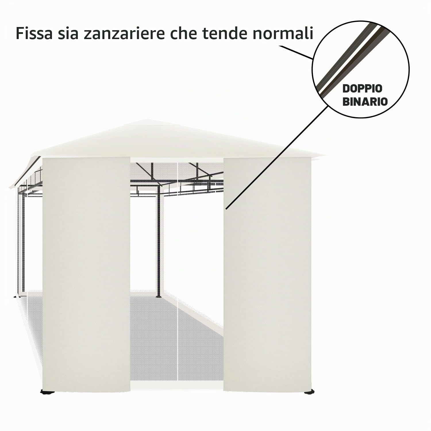 Beusi - gazebo da giardino 3x2 mt in ferro con telo di copertura in poliestere, 4 tende laterali e 4 zanzariere con cerniere e lacci