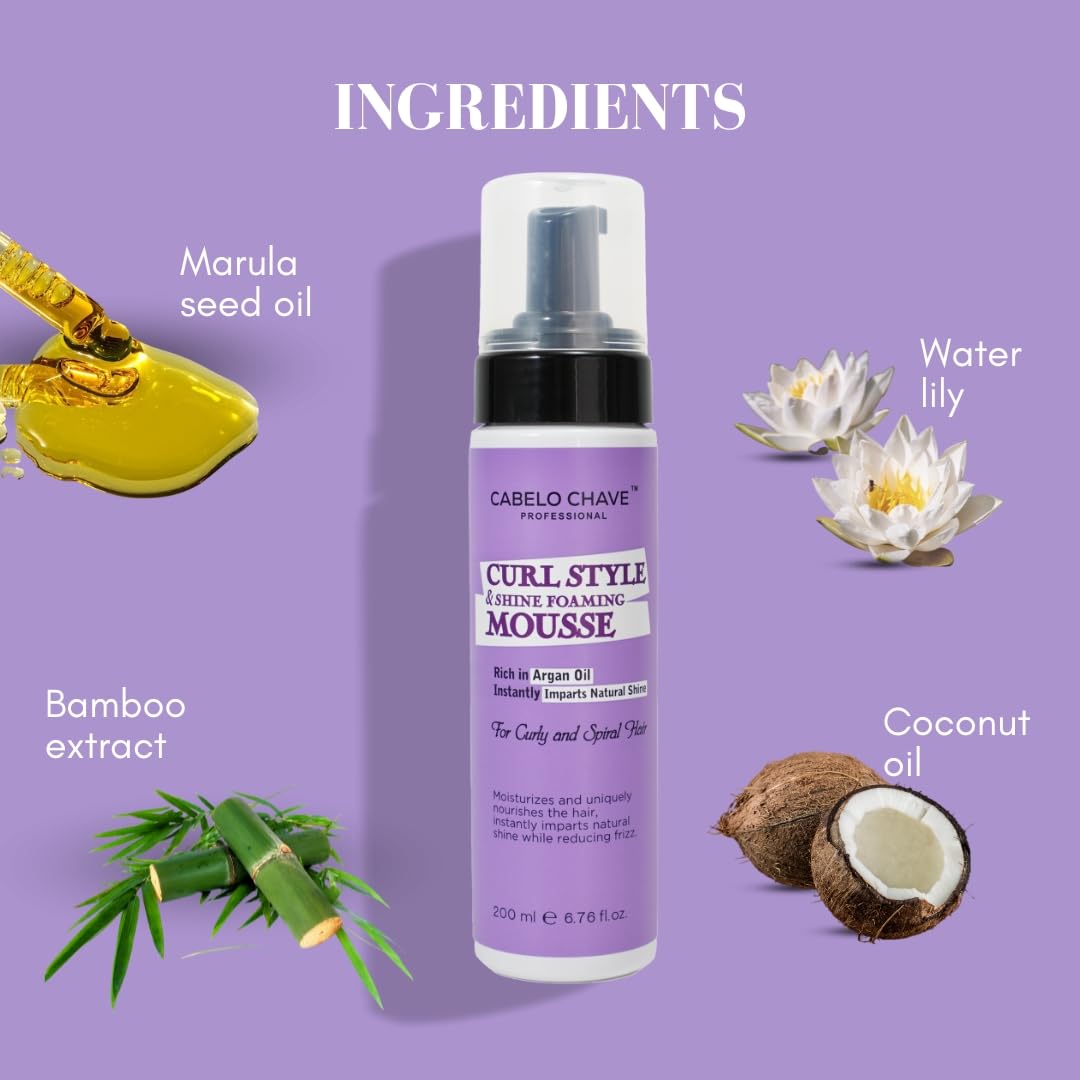 Cabelo Chave Professional Curl Style & Shine Foaming Mousse | Defines Curls with Instant Shine & Hold | For Curly & Spiral Hair | 200ml 2