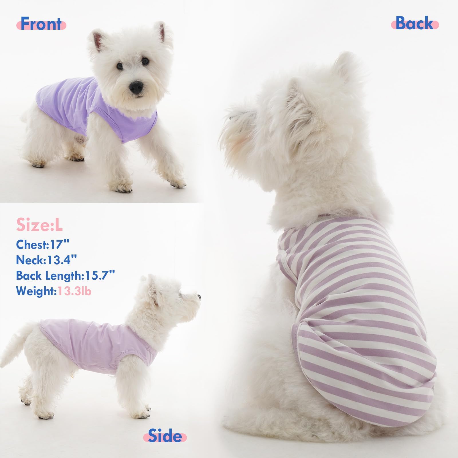 Paquete de 3 camisetas M a rayas moradas para perros pequeños, camiseta mediana sin mangas para clima lluvioso, mantiene el calor corporal después de correr, camisa ligera de protección contra el