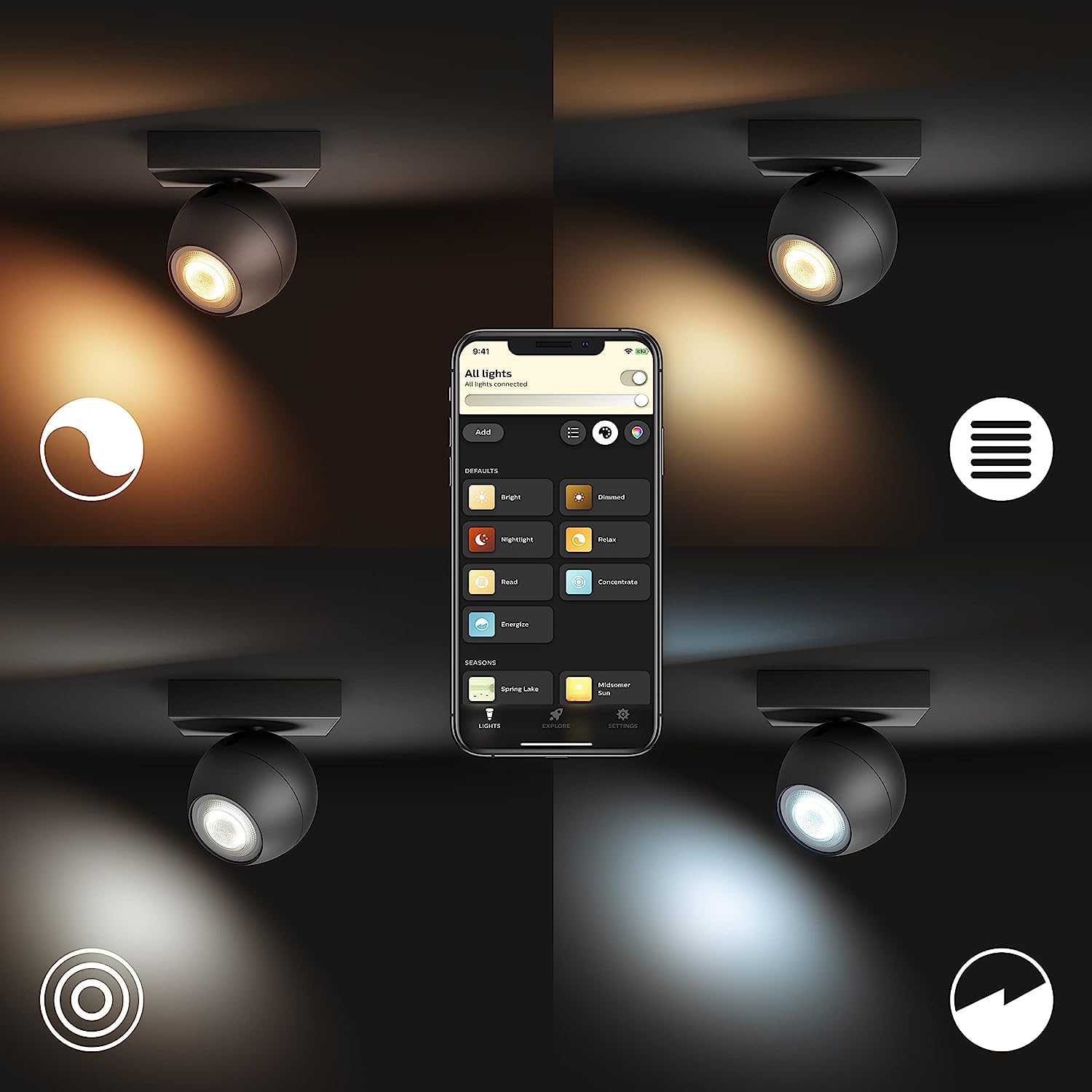 Philips Hue – Foco led inteligente Philips Hue Buckram, Luz Blanca Cálida a Fría, Compatible con Alexa y Google Home, Color Negro