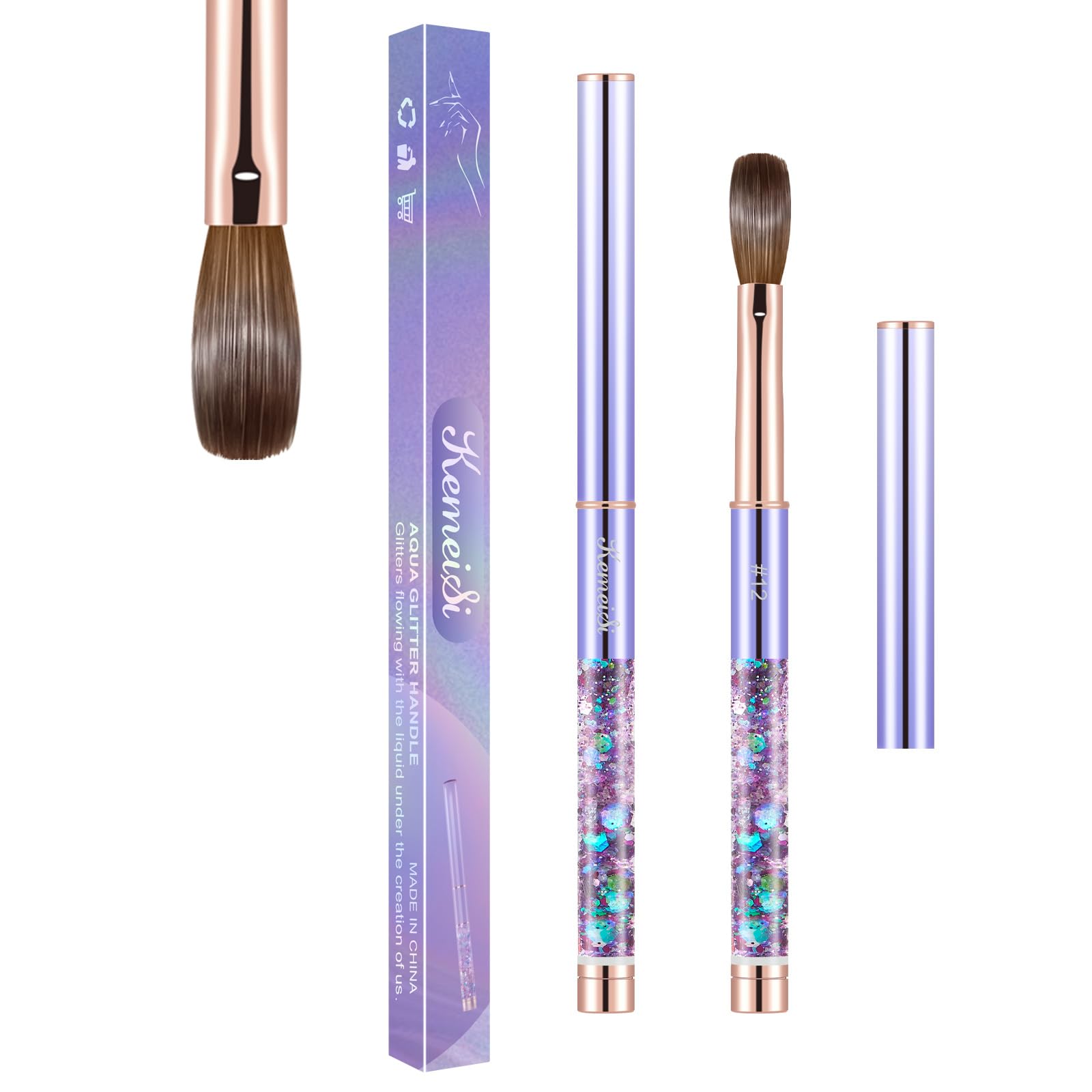 Acrylic Nail Brush Size #12, KEMEISI 100% Pure Kolinsky Nail Art Brushes Sturdy Handle Oval Shaped Acrylic Powder Nail Design Tools for Professional