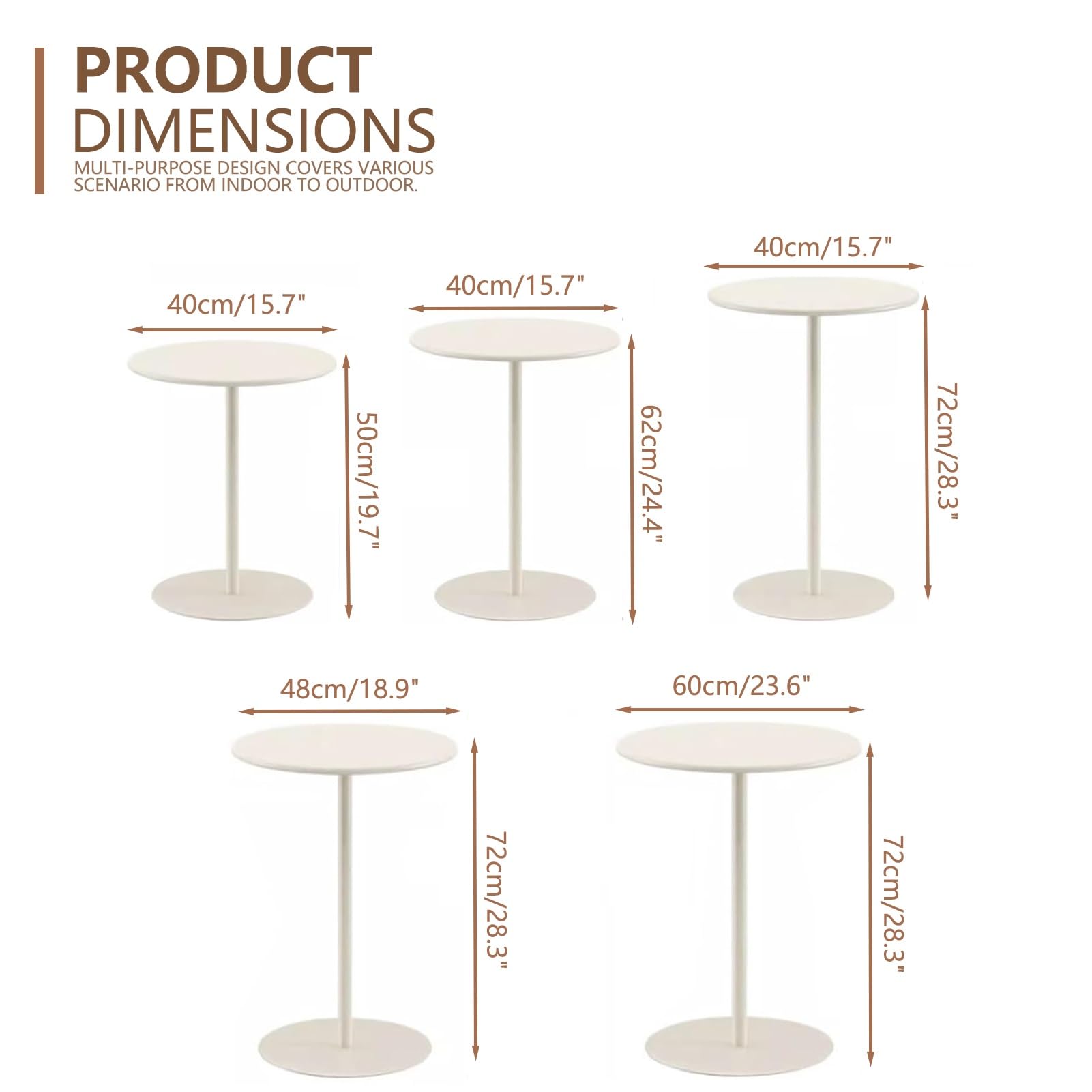 Mesa de bar redonda Mesa auxiliar beige Mesa de centro con base de metal, mesa alta de pub bistró Mesa de bar de cócteles para sala de estar, dormitorio, balcón, sofá mesa de té ( Size : 48x48x72cm )