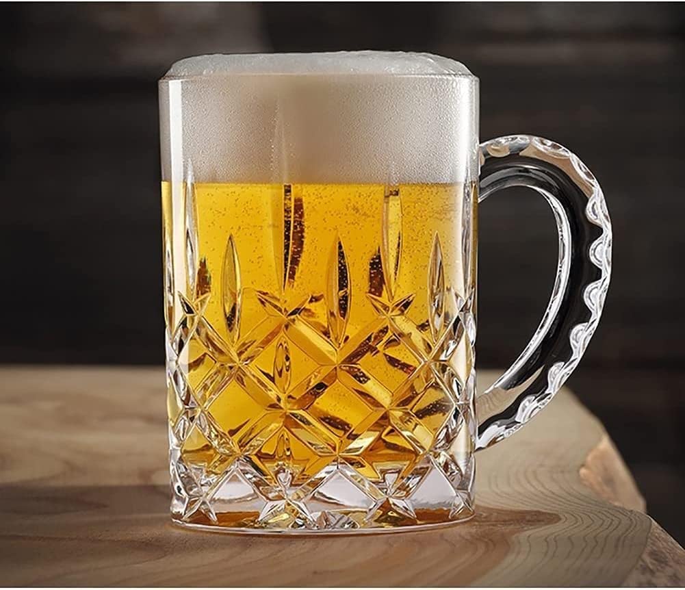 Bicchiere da birra in vetro con incisione personalizzata, bicchiere da birra in cristallo con manico, motivo a cubetti di ghiaccio, perfetto per festival e matrimoni, divertenti tazze da birra