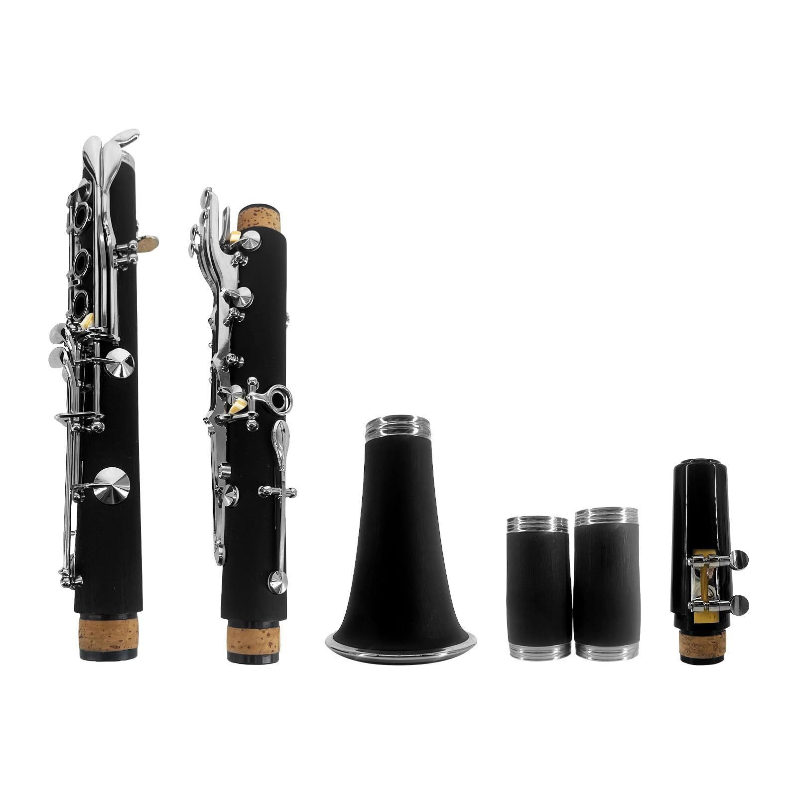 Clarinete ABS Binocular Clarinete Bb con 10 Cañas Paño de limpieza Guantes Destornillador Soporte Bolso Cepillo de limpieza Clarinete profesional de ebonita Bb Instrumento de viento de madera p