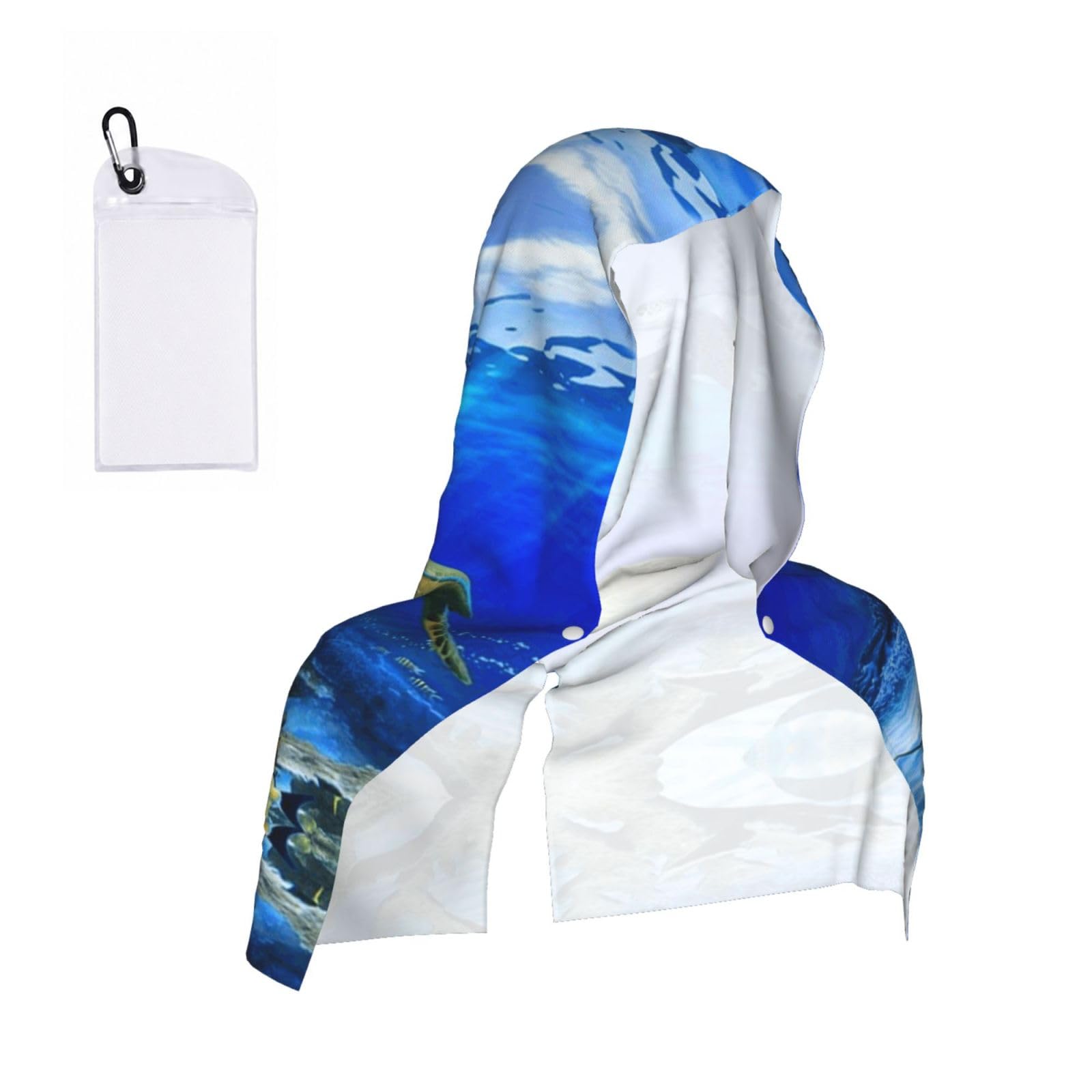 Esnaiuvcd Black Turtle Print Multifunctional Cooling Hoodie Bandana Portable Sweat Absorbing Design For Beach Workouts Exercise Heat Relief Accessories