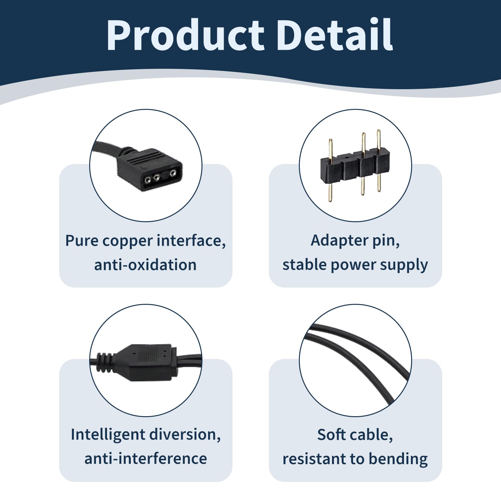 2 Pièces Câble Répartiteur ARGB 1 vers 2, Splitter ARGB 1 à 2, Synchronisation LED ARGB pour Ventilateurs PC et Châssis d'Ordinateur, Connecteur 3 Broches 5V, Compatible avec ASUS MSI ASRock Hubs ARGB