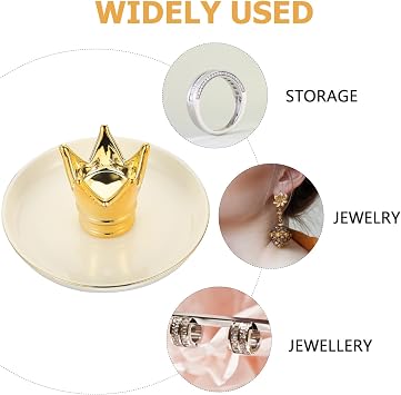 Ceramic Ring Dish with Crown Design Jewelry Tray for Trinkets