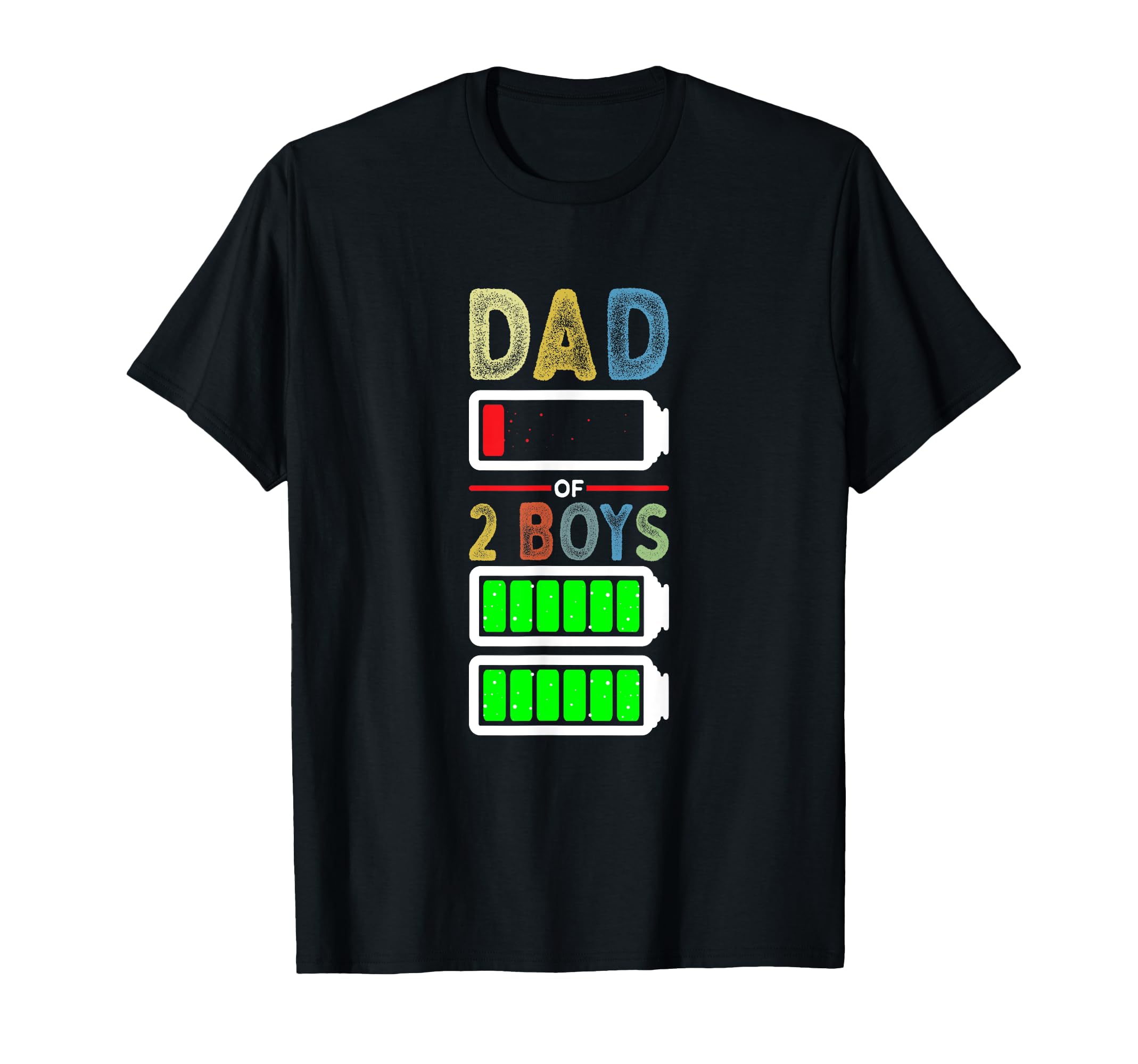 Tired Dad of 2 Two Boys Low Battery Funny Father's Day T-Shirt