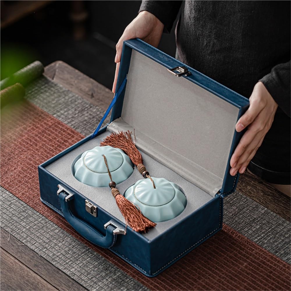 Set Da Tè Barattolo for la conservazione del tè sfuso Barattolo rotondo for la conservazione del tè Barattolo piccolo in ceramica sigillato Set da tè Set di scatole regalo con doppio barattolo Baratto