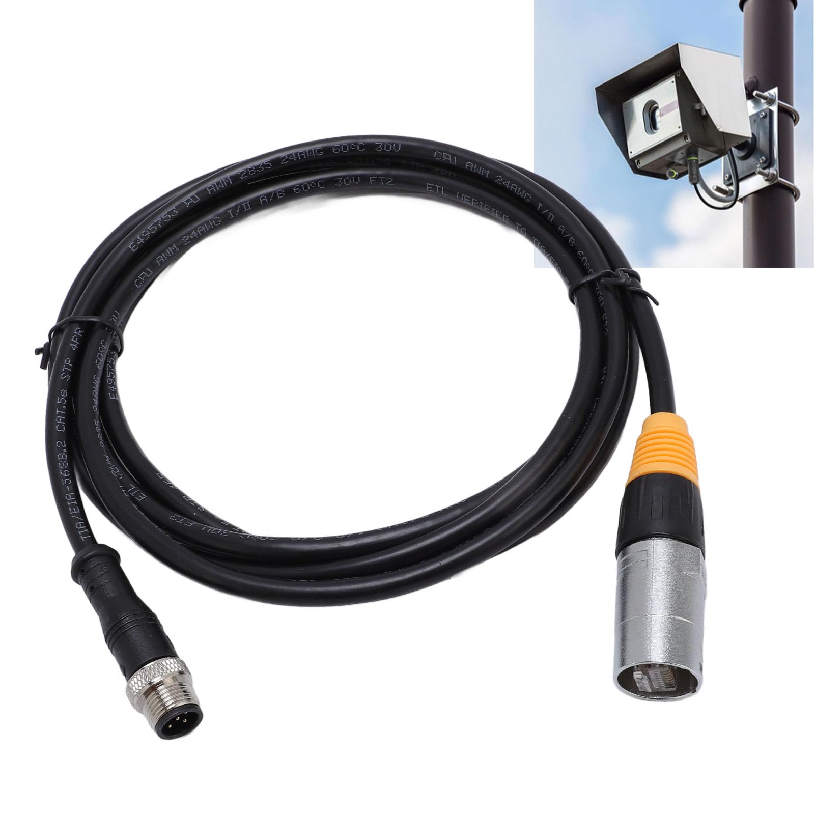 Luocute Câble Ethernet M12 RJ45, Câble de Connecteur étanche Industriel blindé avec Matériaux en Cuivre, Silicone et Aluminium, pour Systèmes de de Bâtiments Intelligents (5M / 16.4Ft)