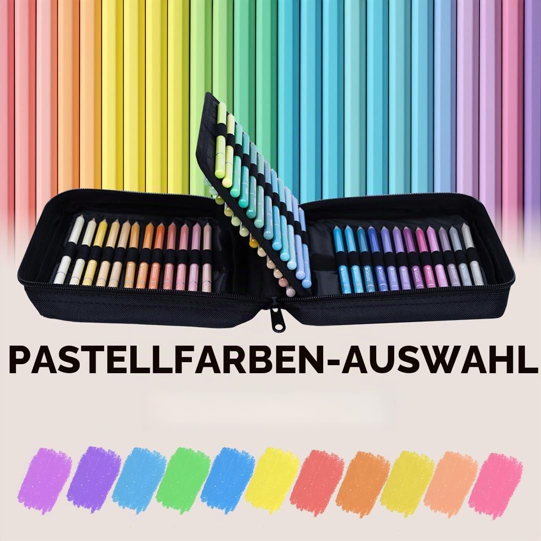 Castle Art Supplies 168-teiliges Buntstift-Set | Hochwertige weiche Minen für Künstler und Koloristen | Enthält 120 Buntstifte und 48 Pastellstifte | Komplett mit Reißverschlusstaschen