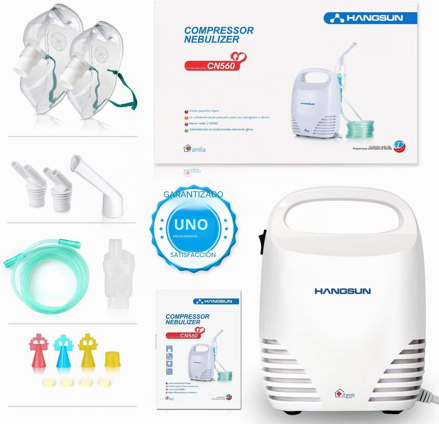 Hangsun Inhalador Nebulizador Electrico CN560 Nebulizador Bebe Adulto Para Inhalación De Medicamentos Líquidos (Blanco)