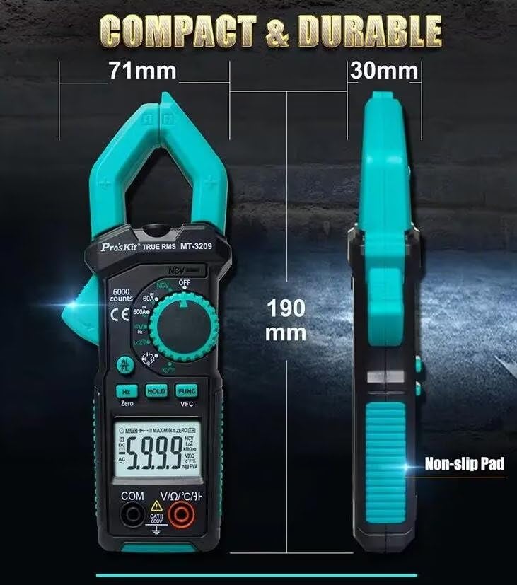 Miniatura 7 de MT-3209 3-5/6 AC/DC Medidor de abrazadera digital, iluminación LED, pantalla digital LCD, sonido y zumbador de luz, mantenimiento eléctrico