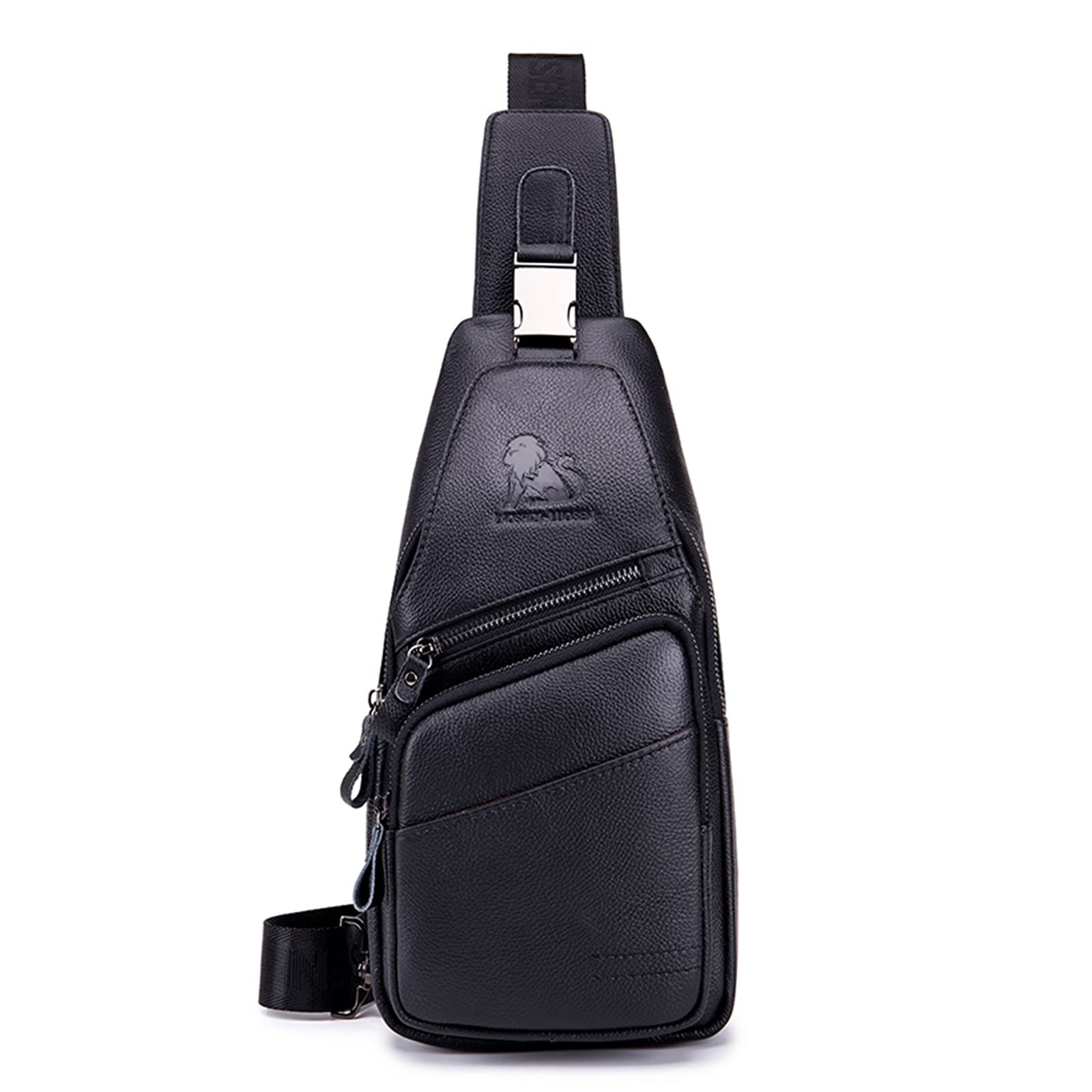 Pundarika Leather Sling Bag for Men - Crossbody Shoulder & Chest Bag; Multifunctional Travel & Hiking Backpack - Black