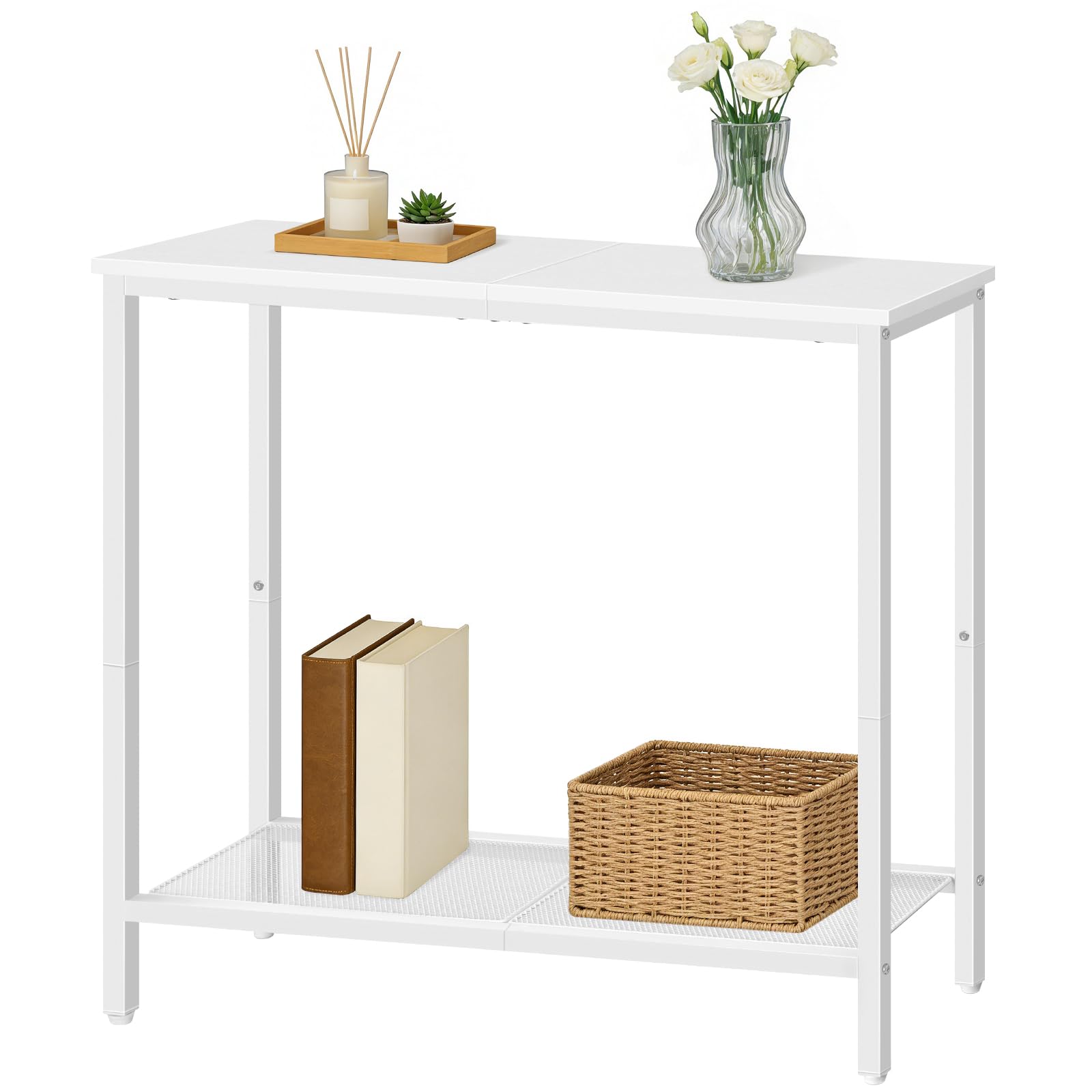 HOOBRO Consolle Ingresso, 75 cm Tavolo Console Stretto, Piccolo Tavolo da Divano con Ripiano Portaoggetti, per Corridoio, Soggiorno, Camera da Letto, Salotto, Bianco EWW74XG01