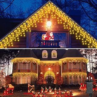 LITOHOM Icicle Outdoor Christmas Lights, 14m/46ft, 360 LED Warm White Icicle Lights, IP44 Waterproof 8 Lighting Modes & Memory Function, Energy Saving, Mains Powered Christmas House Lights