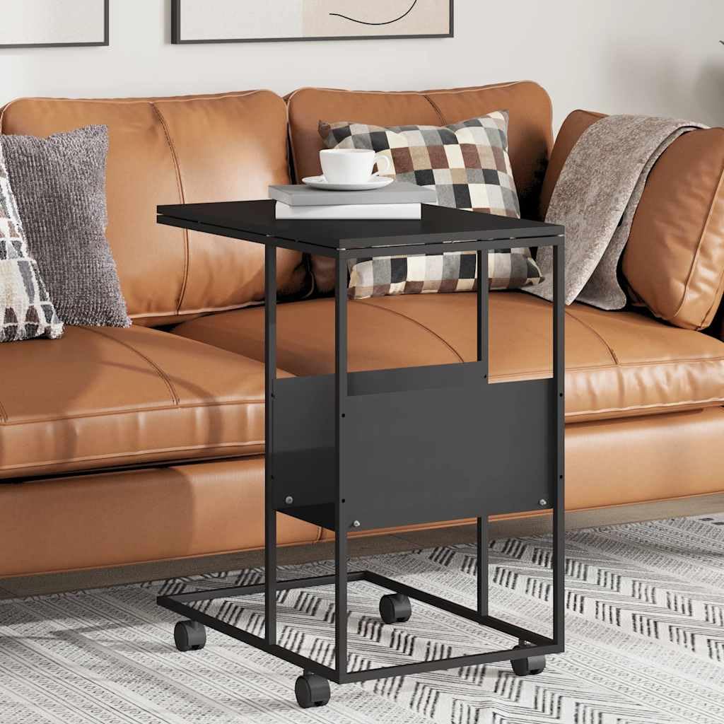 vidaXL Beistelltisch Couchtisch Kaffeetisch Wohnzimmertisch Sofatisch Telefontisch Tisch Teetisch Wohnzimmer mit Rollen Schwarz 55x36x63,5 cm Holzwerkstoff