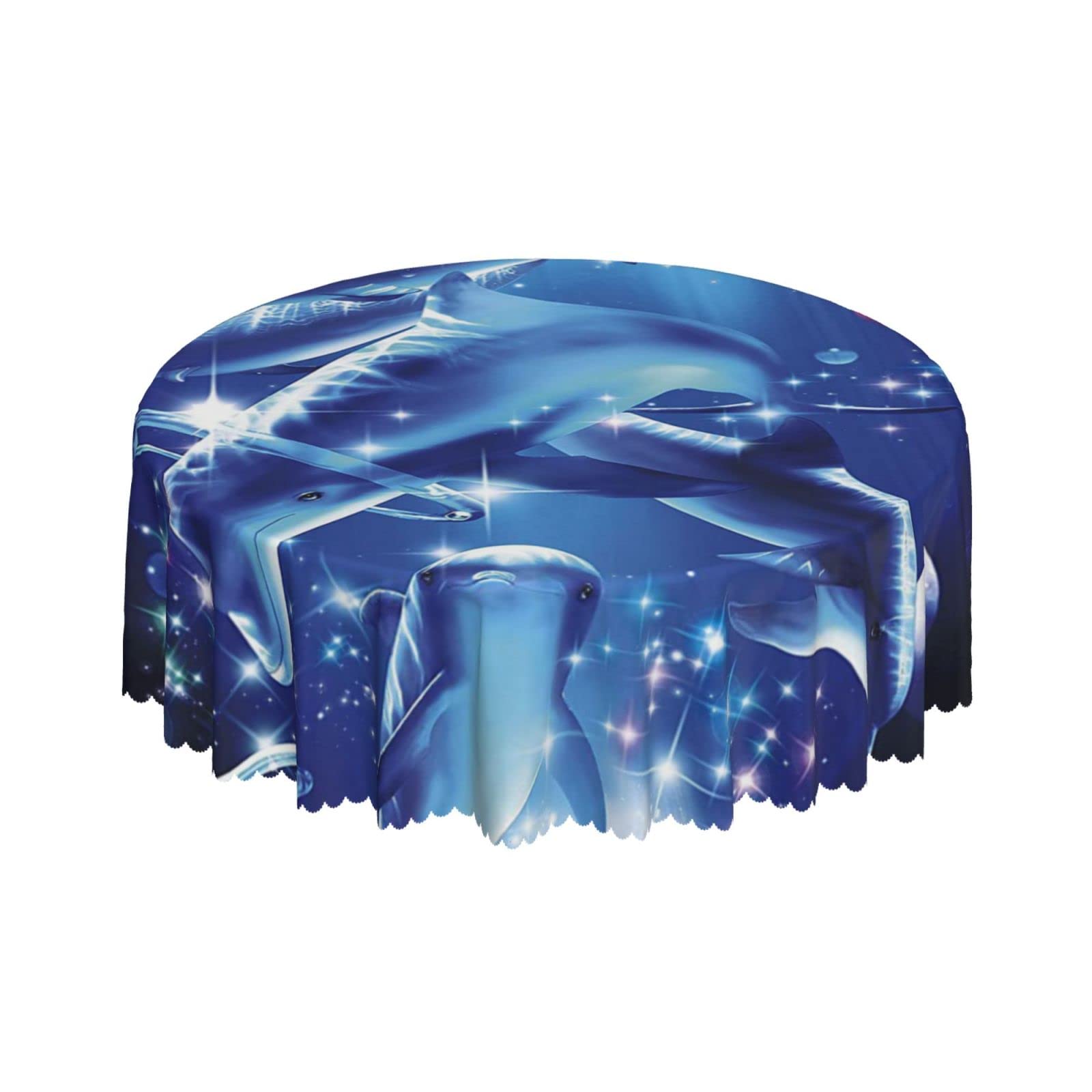 Lsjuee Dolphin Bright Stars Galaxy Round Tablecloth 60 Inch Printed Washable Tablecloth for Dining Party Holiday Fall Home Decorative