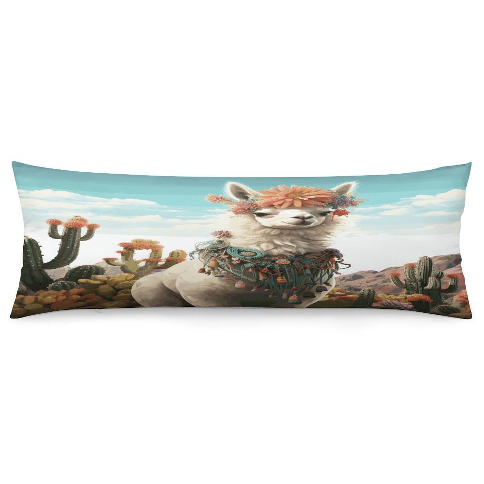 Mexican Llama Cactus Pillowcase Basics Body Pillow Pillowcase with Zipper Retro Pillows Protector Long Pillow Case Cover for Hot Sleepers and Night Sweats