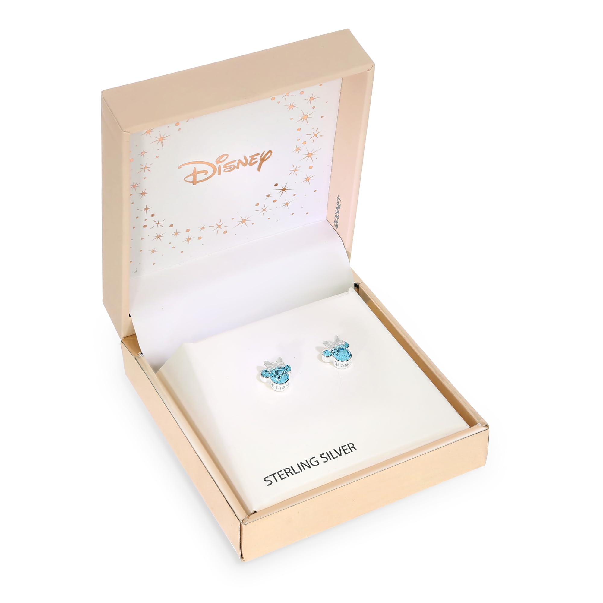 Orecchini Minnie Mouse a Bottone con Pietra Portafortuna Disney da Donna in Argento, Gioielli Disney, Impreziosito da Zirconia