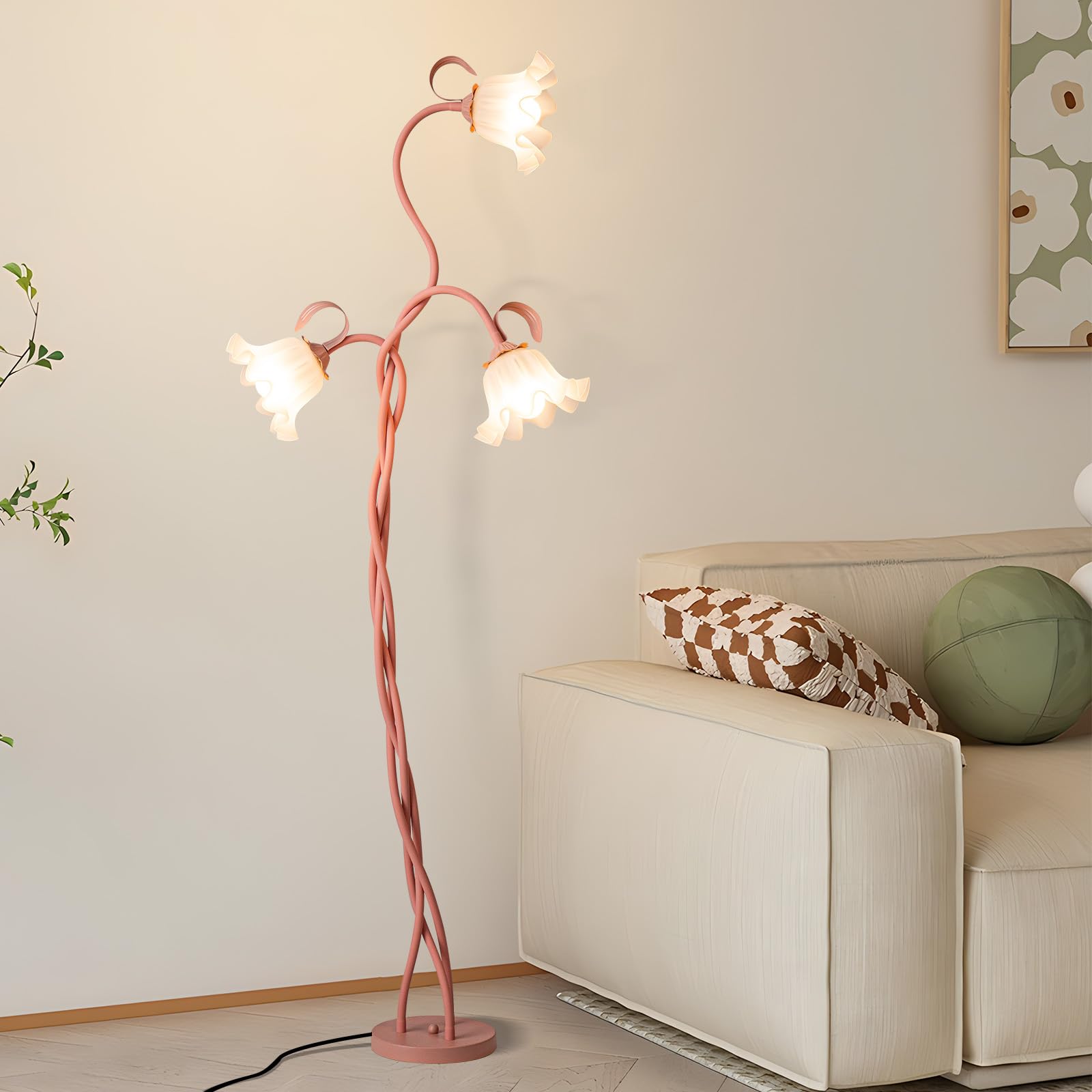 Blumen Stehlampe Wohnzimmer,Schwanenhals DIY Bogenlampe Standleuchte mit 3-Köpfe Rose,Spirale Stehlampe Dimmbar Leselampe Studie,Vintage Standing Floor Lamp für Schlafzimmer,BüRo,170Cm,Rosa
