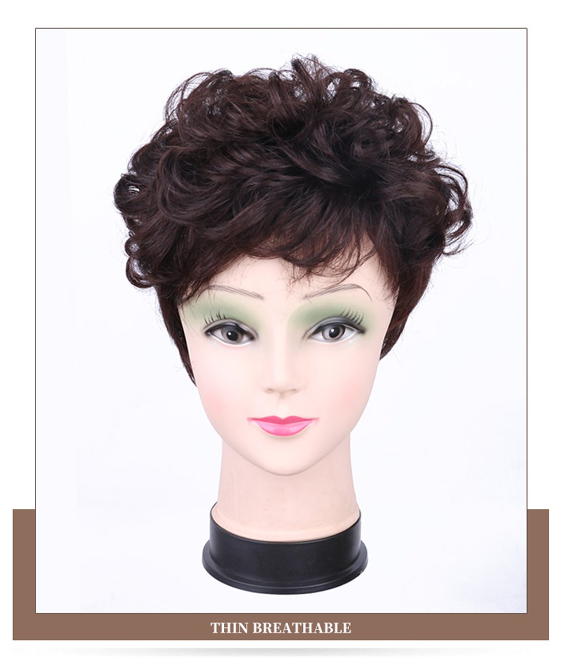 Susanki 6 inches Short Wavy Curl Human Hair Wiglet Toppers Clip in Toupee Hairpieces for Women (Dark Brown)