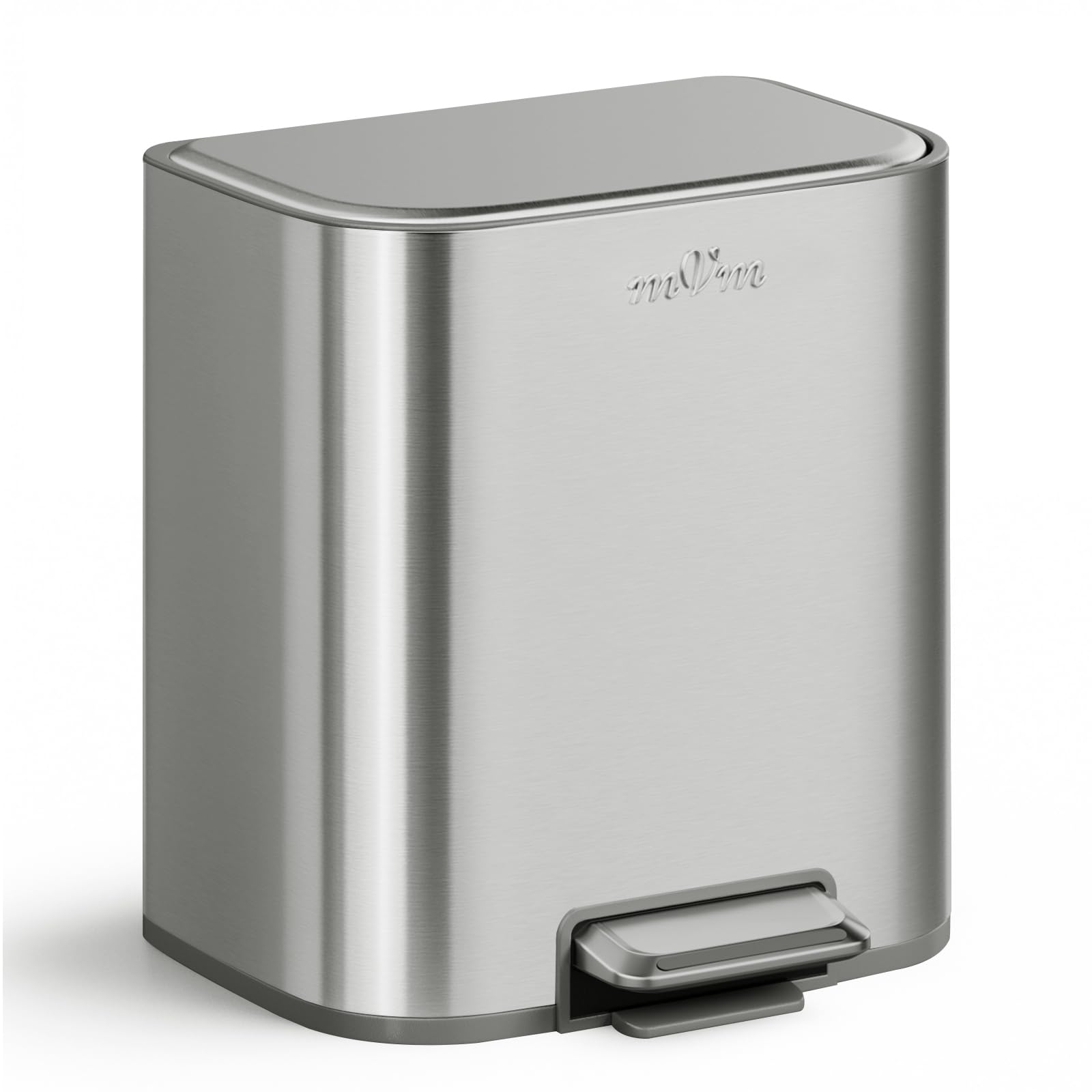 mVm 20L Kitchen Bin,Stainless Steel Trash Bin with Lid,Heavy Duty Step Trash Can with Inner Bucket,Soft Close and Stays Open,Smooth Edge Garbage Bin for Home Office Bedroom