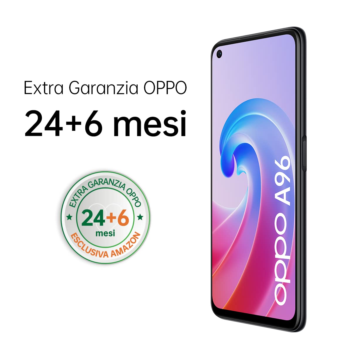 OPPO A96 Smartphone, NFC, Fotocamera principale da 50 Mp+AI e frontale da 16Mp, Display 6.59” 90HZ, 5000mAh, RAM 8GB+128GB espand. (1TB), [Extra Garanzia 24+6 Mesi Versione Italiana] Starry Black