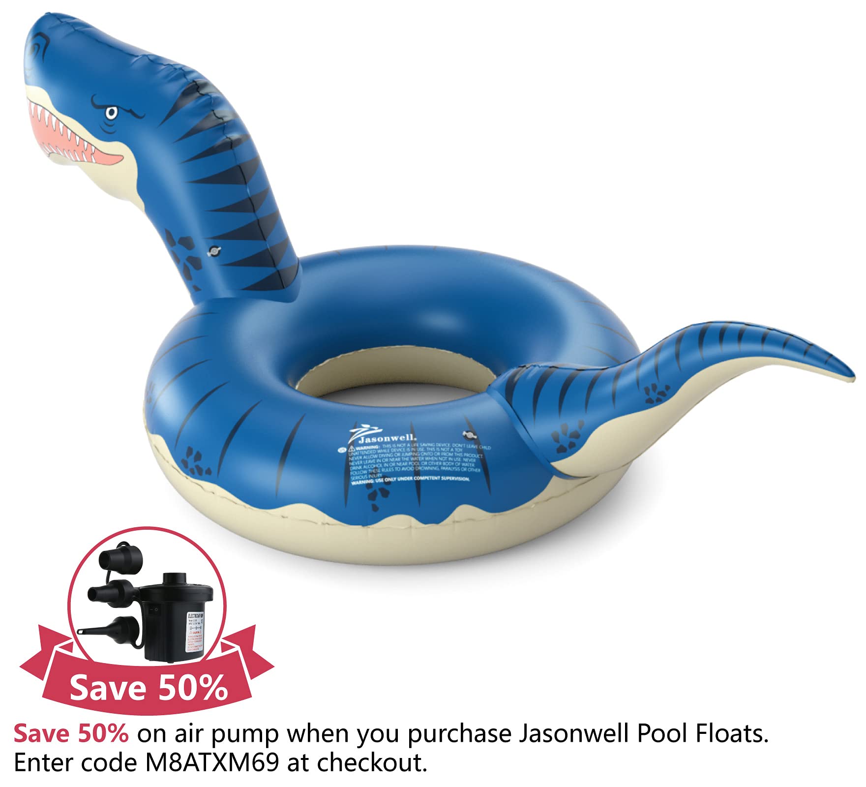 Jasonwell Inflatable Dinosaur Pool Float Tube for Boys Girls Adults 93'' TRex Floatie Summer