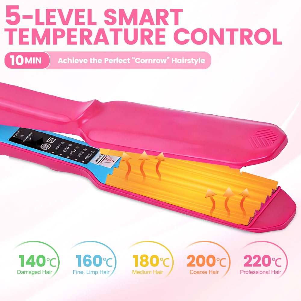 Plancha de Crimpar, Plancha Pelo Ondas Pequeñas Cerámica, 5 Temperaturas, Herramienta Profesional para Crear Volumen y Textura, Calentamiento Rápido, para Hogar, Viajes