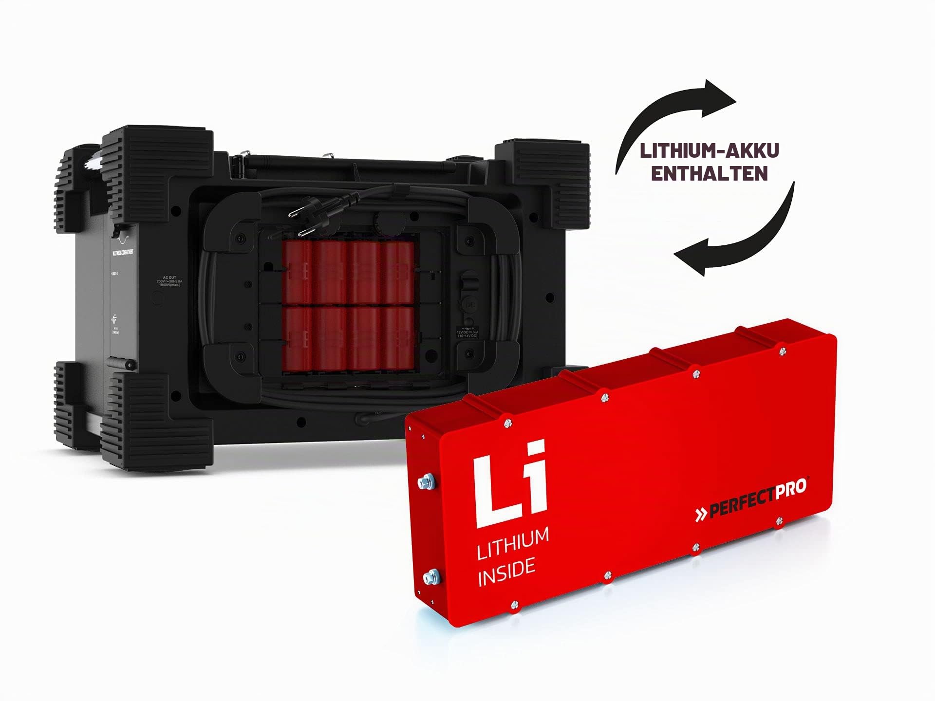 PerfectPro Baustellenradio ROCKHART, DAB+ und UKW-Empfang, Bluetooth, AUX-Eingang und USB-Eingang, Powerbank, Inklusive Ladegerät und Lithium-Akku, RH4
