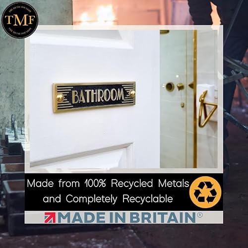 Miniatura 2 de The Metal Foundry Letrero de puerta de metal para baño. Placa de latón para puerta o pared, estilo art déco, decoración del hogar, hecha a mano en