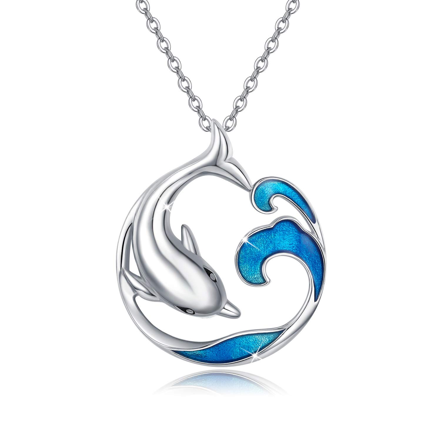 MEDWISEDolphin Necklaces for Women, 925 Sterling Silver Dolphin Pendant Moonstone Necklaces Dolphin Jewellery Gifts for Women Girls Daughter