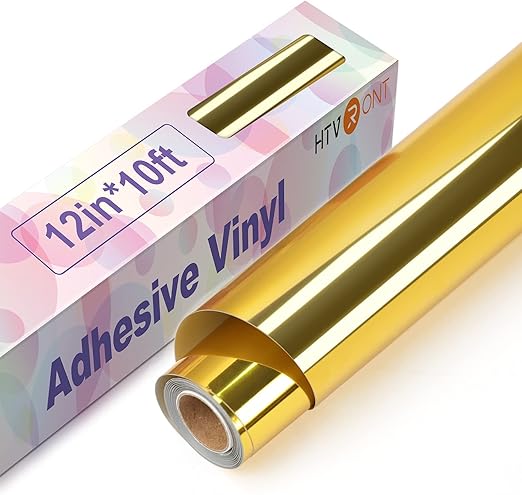 HTVRONT Gold Chrome Permanent Vinyl - 12" x 10FT Mirror Metallic Gold Adhesive Vinyl Compatible with Cricut Cutting Machine - Easy to Weed & Transfer