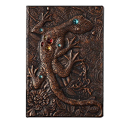 MEGAUK Retro A5 Liniert Notizbuch Tagebuch Journalbuch Notebooks Reisetagebuch Buch 3D Eidechse Muster Cover