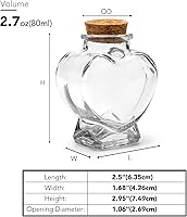 Vista 2 de 3 tarros de vidrio en forma de corazón con tapas de corcho, recipiente lindo de 2.7 onzas, 2.5 x 1.68 x 2.95 pulgadas, botellas de vidrio pequeñas