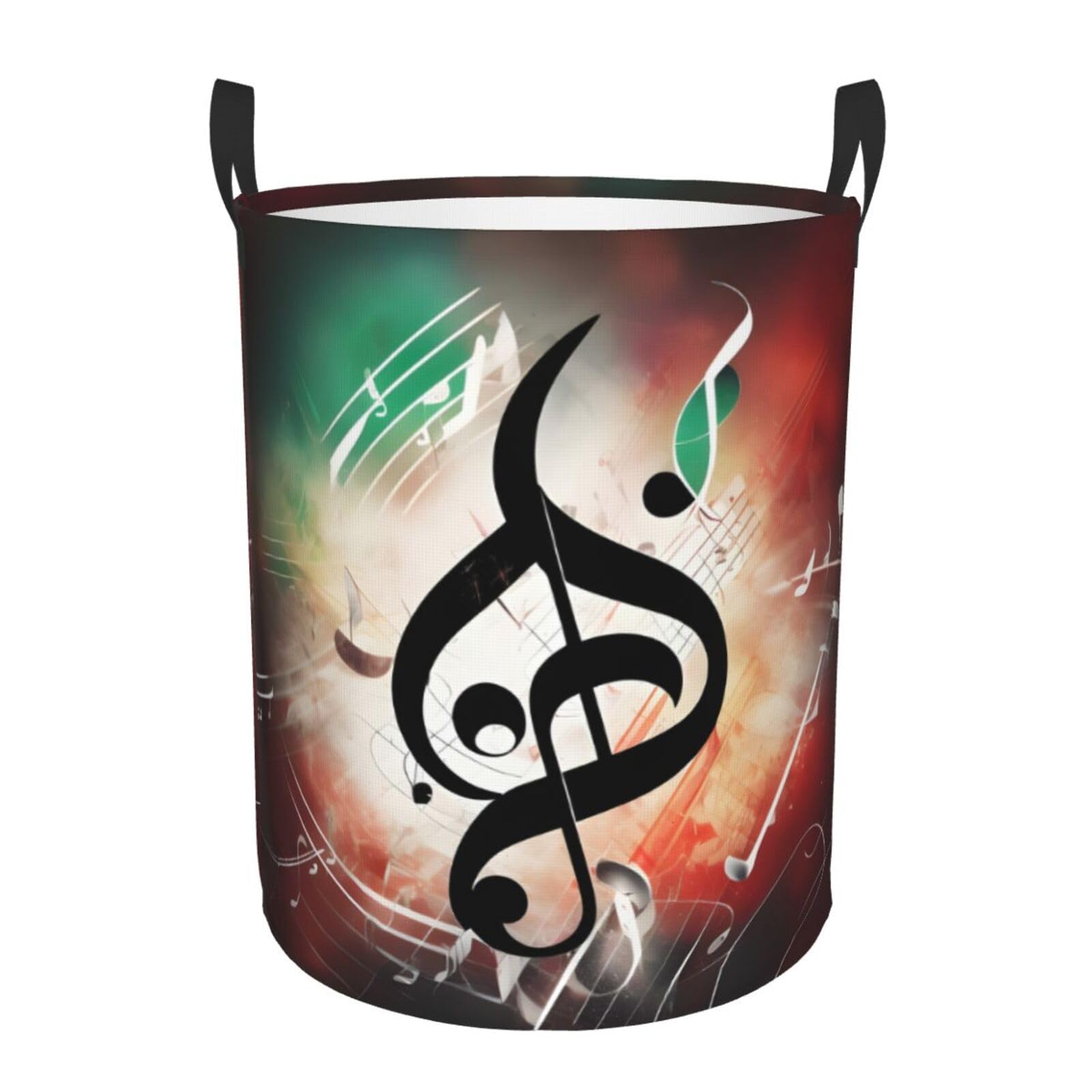 S Collapsible Laundry Hamper Round Music Notes Print Storage