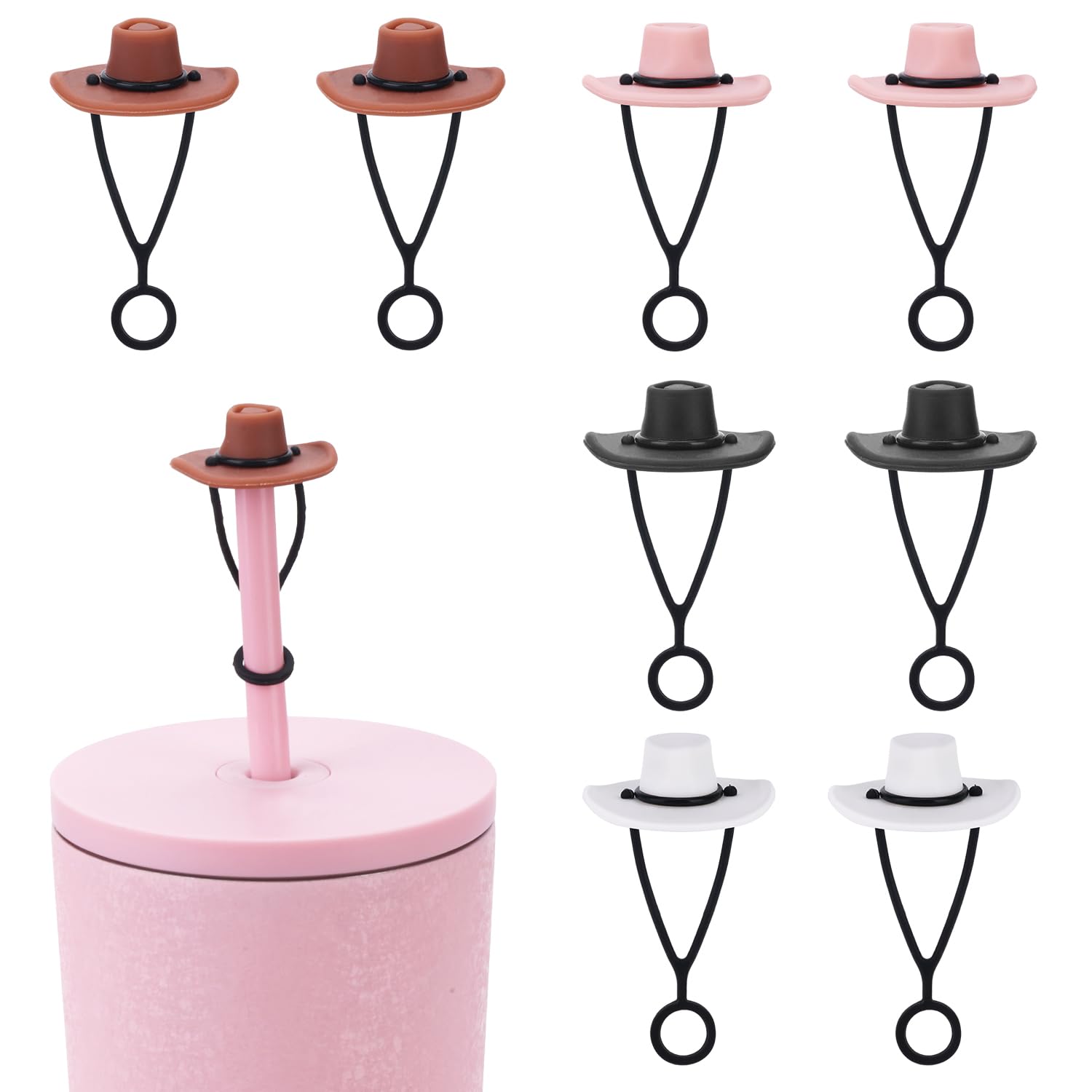 Lot De 6 Capuchons De Paille Pour Tasse Stanley Cup En Silicone En Forme De Chapeau De Cowboy Et De Cowgirl Pour Gobelet, Accessoires Mignons, Anti- Poussière Et Réutilisables