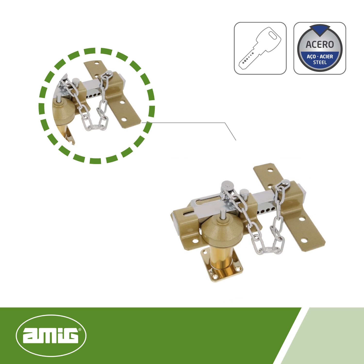 Amig - Surface-Mounted Bolt with Round Cylinder, Latch, and Chain Mod. 1C, Martele, 105 x 170 mm - Image 3